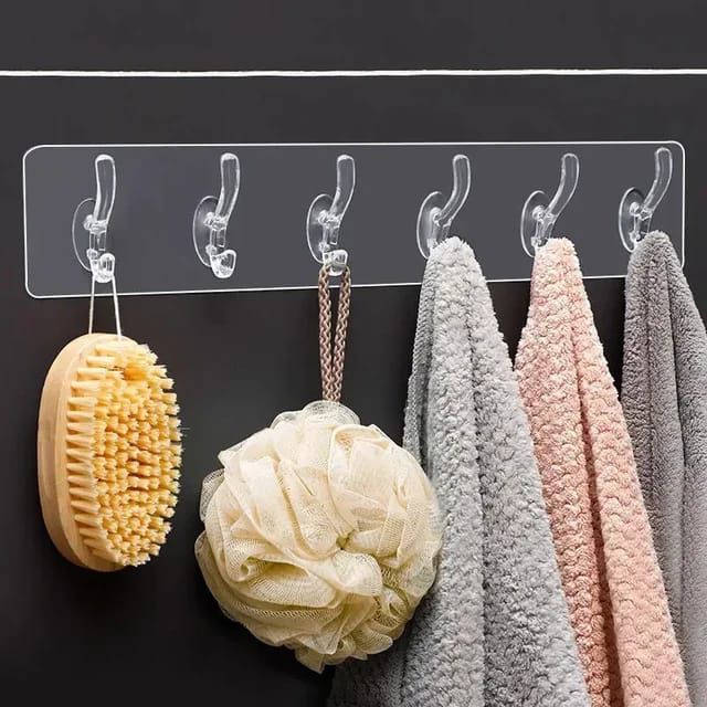 Self Adhesive 6 Hook Sticker Strip for Wall
