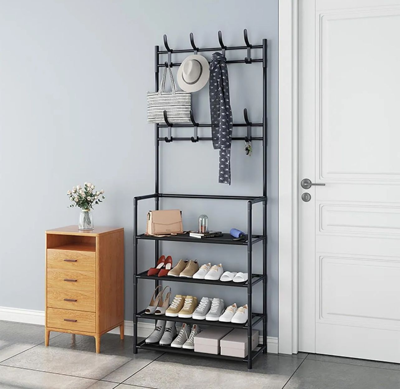 Multi-Function 4 Tiers Shoes Rack With Hanger