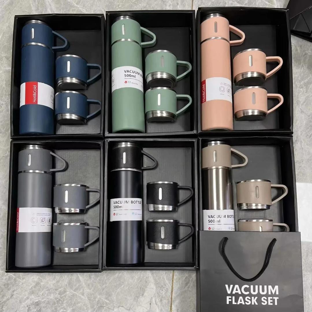 3 in 1 Vacuum Insulated Thermal Flask Set With Cup Set