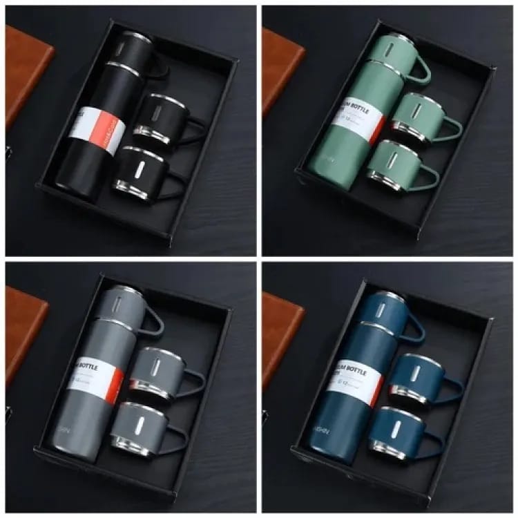 3 in 1 Vacuum Insulated Thermal Flask Set With Cup Set