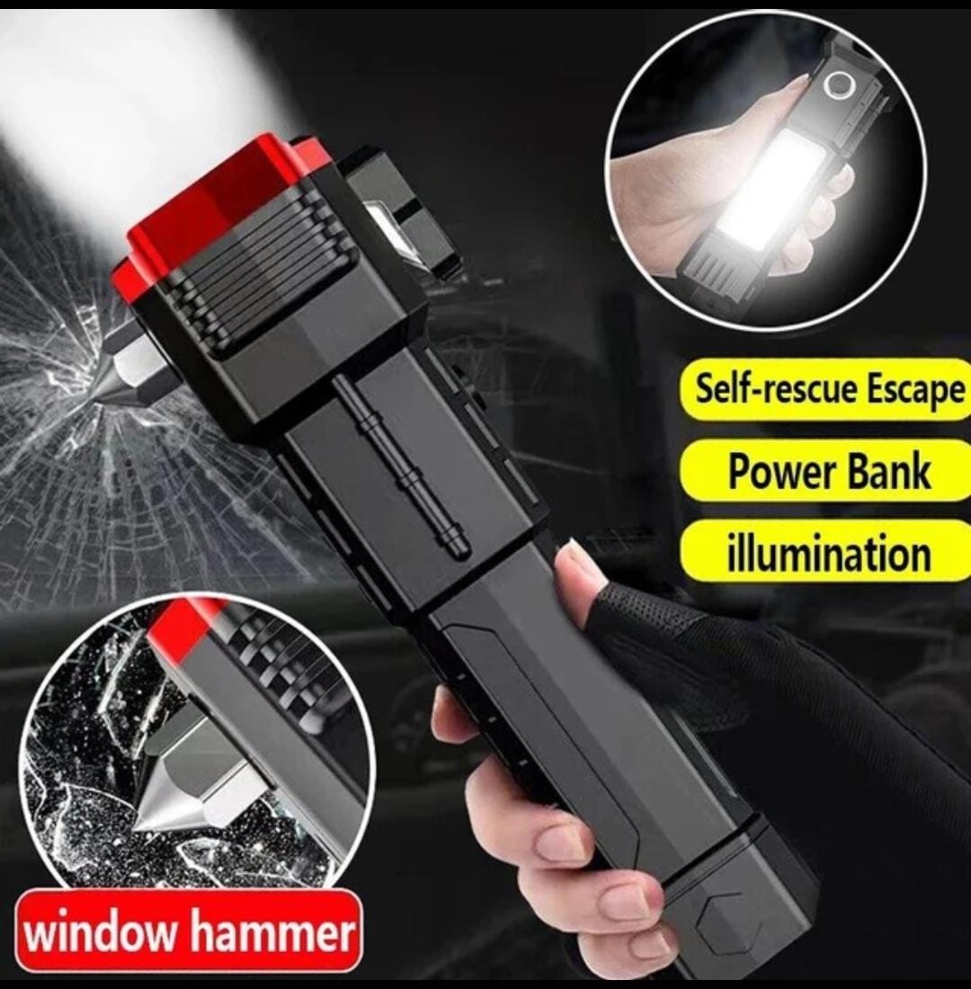 Versatile High Power Led Flashlight Focus Light Power Bank and Window Hammer