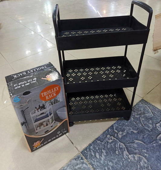 Kitchen Storage Trolley, Serving Rolling Cart Basket Tray with Wheels
