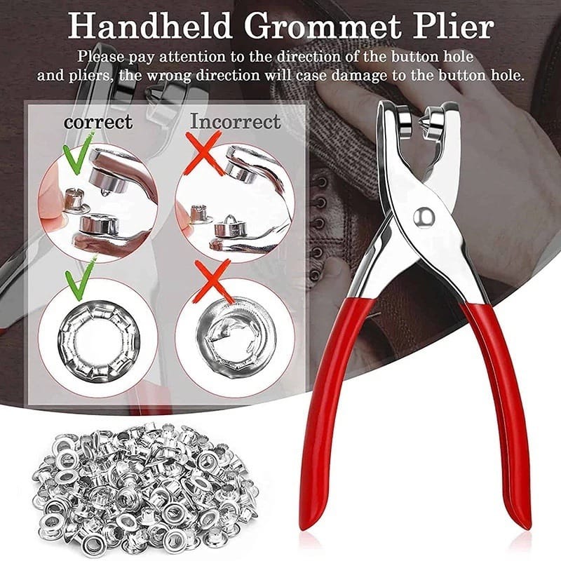 Grommet Eyelet Plier Set, Eyelet Hole Punch Pliers Kit With 100 Metal Eyelets