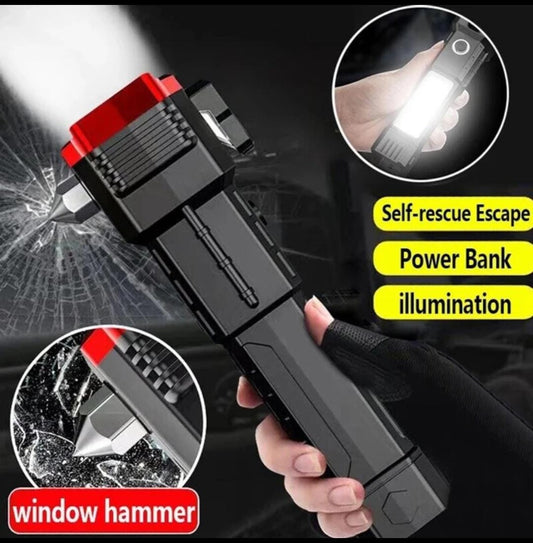 Versatile High Power Led Flashlight Focus Light Power Bank and Window Hammer