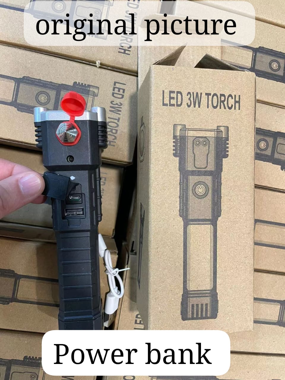 Versatile High Power Led Flashlight Focus Light Power Bank and Window Hammer